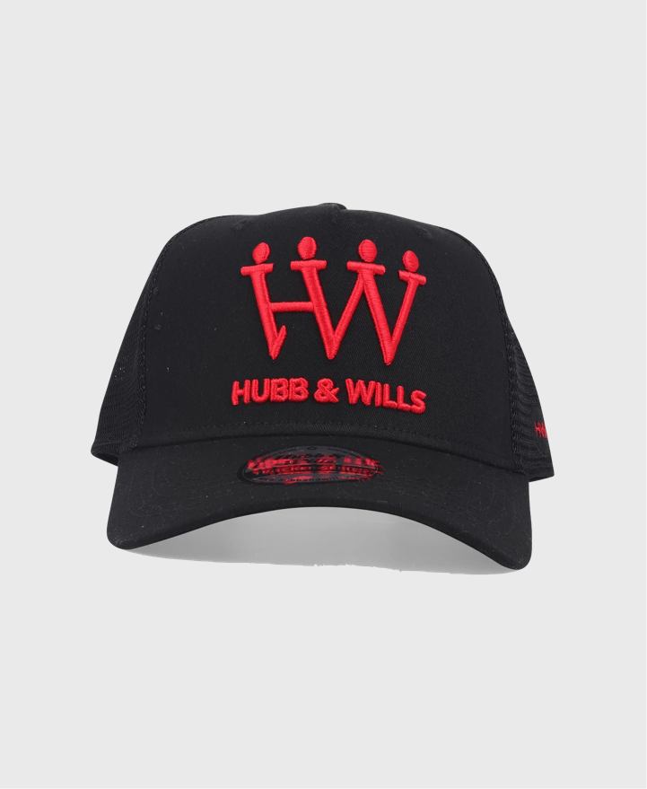 Hubb & Wills Classic Trucker Cap Black/Red