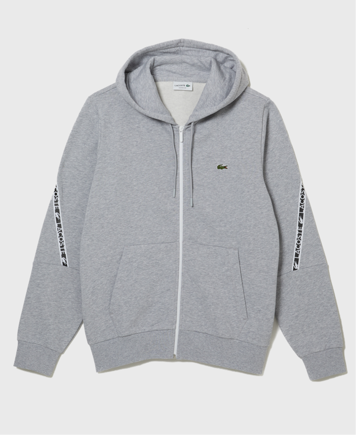 Lacoste SH9885 Taped Zip Hoodie Sweat CCA Grey Chine Vault Menswear