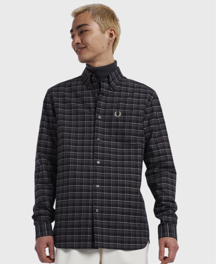 Fred Perry M4657 Oxford Check Shirt G85 Gunmetal Grey