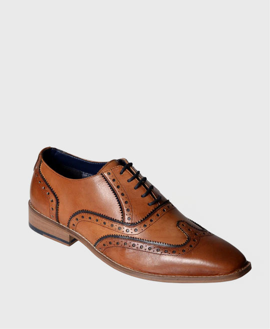 Marc Darcy Marco Wingtip Oxford Brogue Shoe Dark Tan