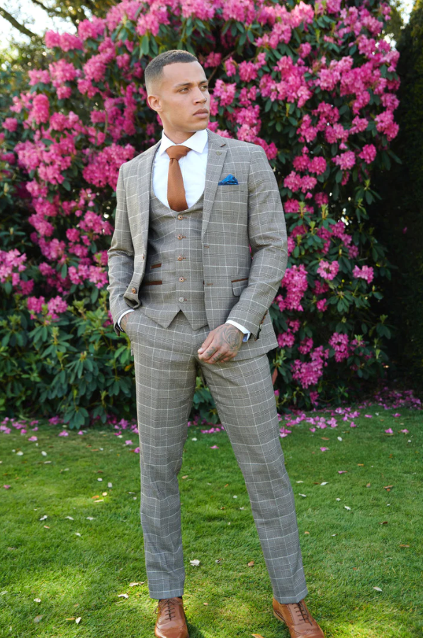 Marc Darcy Ray Trousers Tan Check