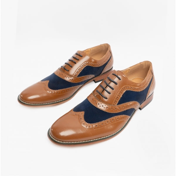 GOOR MENS 2 TONE TAN AND NAVY BROGUE SHOES Tan 7