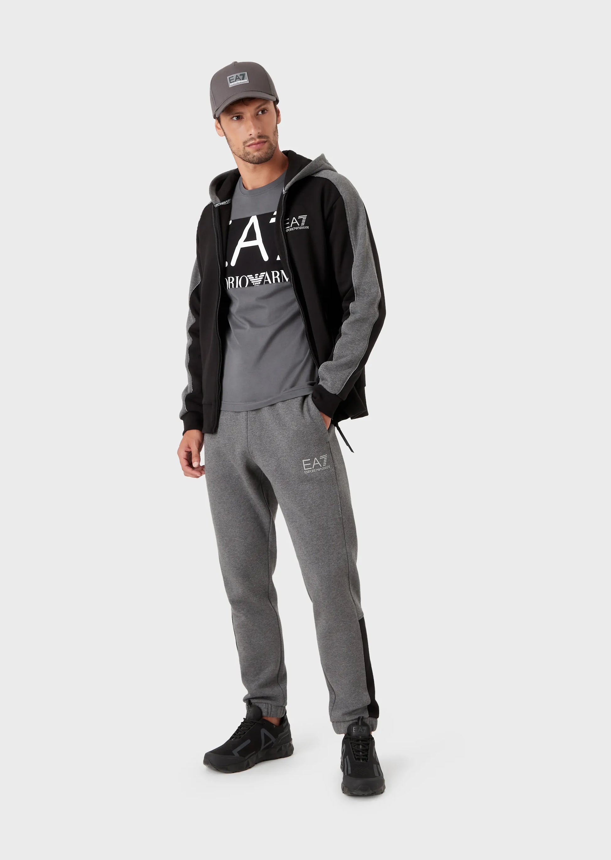 EA7 Emporio Armani 6LPM16 Colour Block Full Zip Hoodie Black