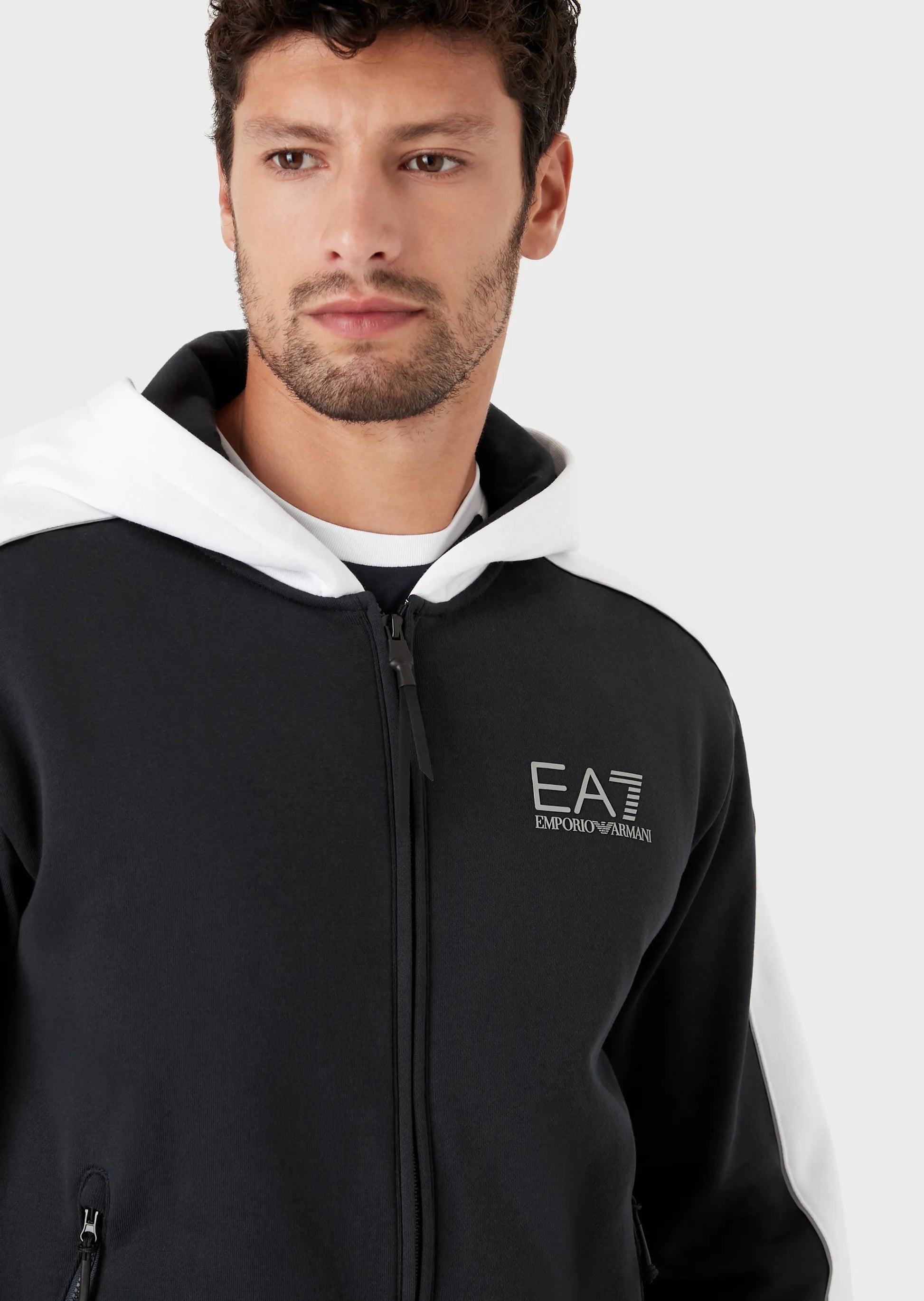 EA7 Emporio Armani 6LPM16 Colour Block Full Zip Hoodie Blue